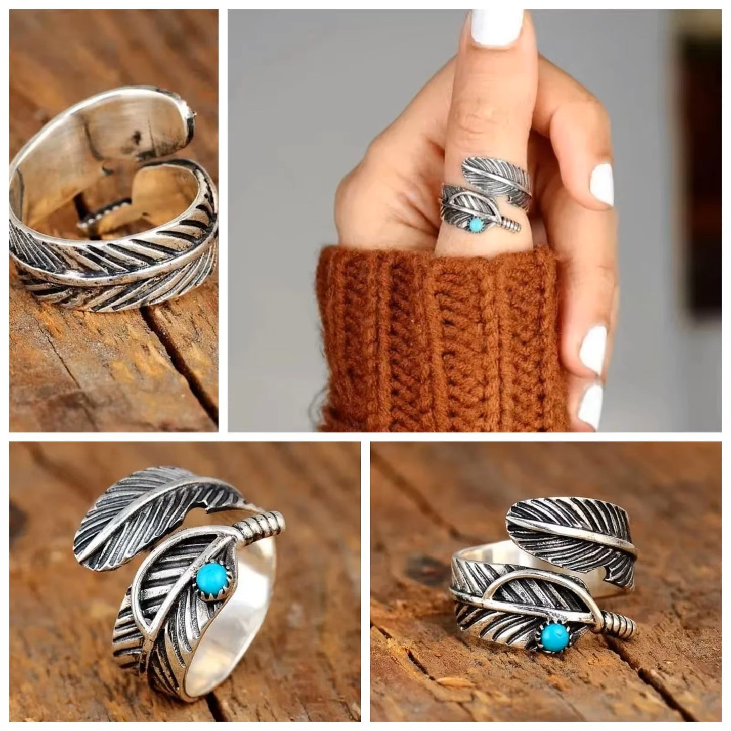 BOHO PLUMA TURQUESA ANILLO