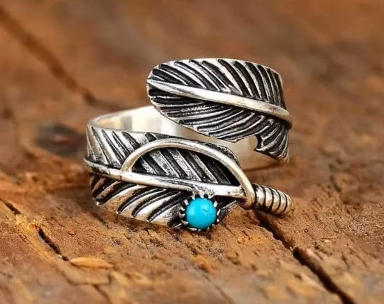 BOHO PLUMA TURQUESA ANILLO