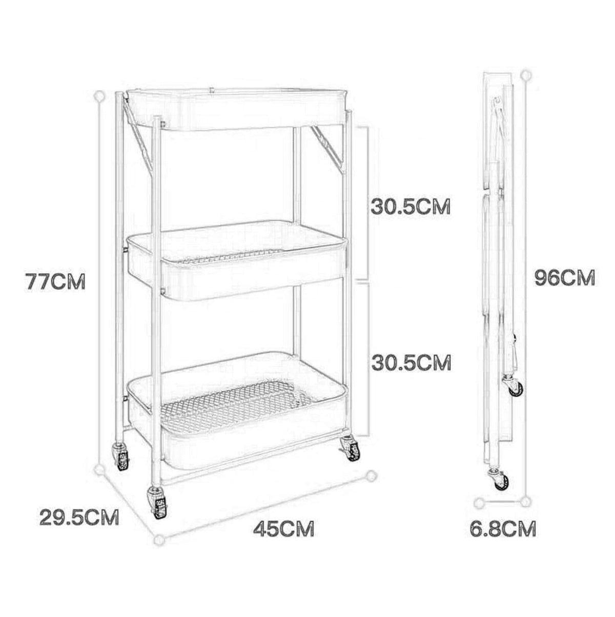 Carro Cocina 3 Niveles Metalico Plegable