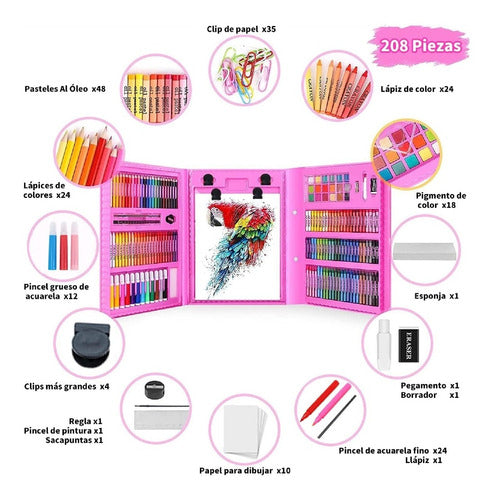 KIT DE DIBUJO X 208 pcs AZUL/ROSADO