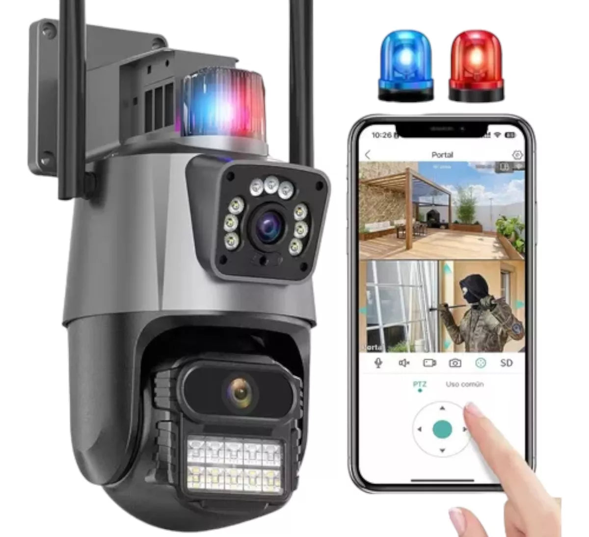 CAMARA IP ALARMA DOBLE LENTE APP V380PRO