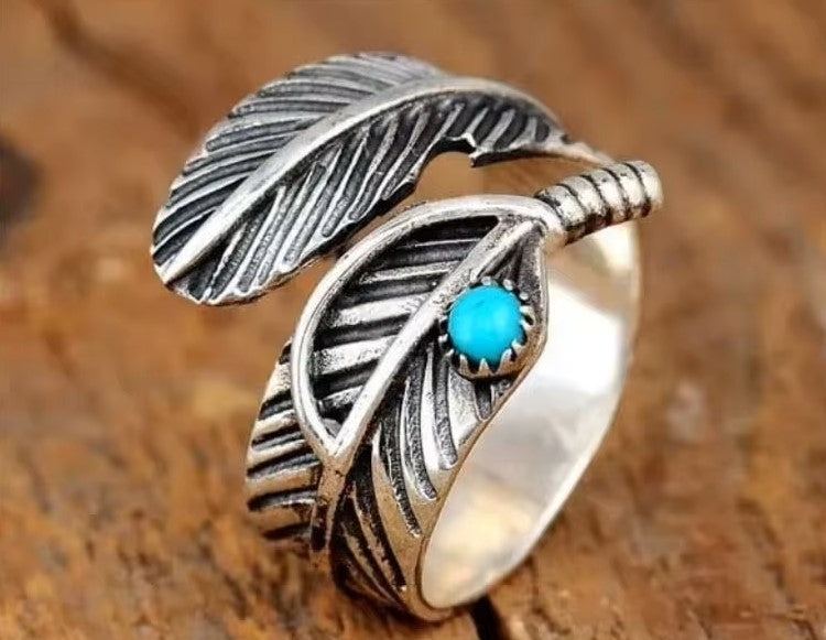 BOHO PLUMA TURQUESA ANILLO