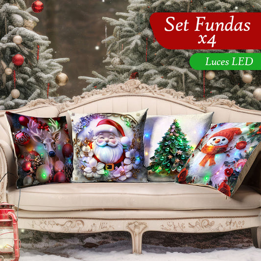 Set Fundas Navideñas x4 Con Luces SFN01